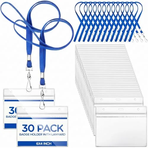 Blue Name Tag Lanyards Id, 6 x 4 in, pack of 30 sets, blue