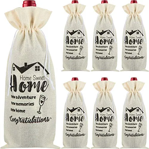 Home Wine Bag Burlap Housewarming, pack of 8