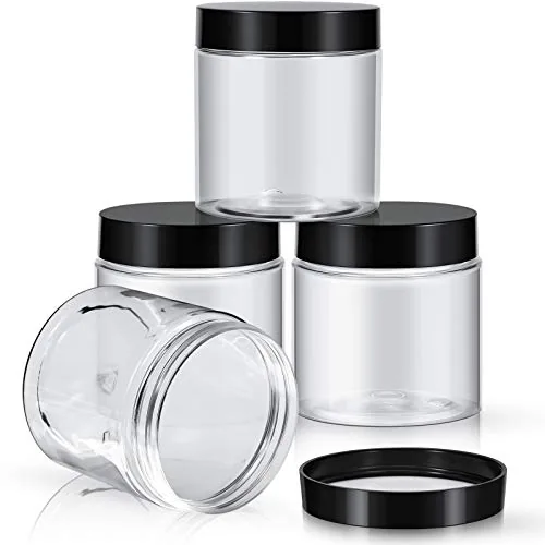 Plastic Jars Wide Mouth Lids, 8 oz, pack of 4, black