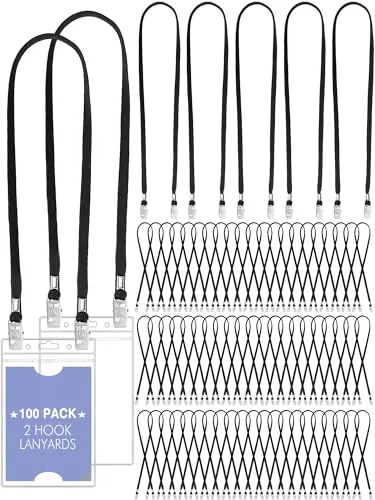 Double Clip Lanyards Face Mask, pack of 100, black