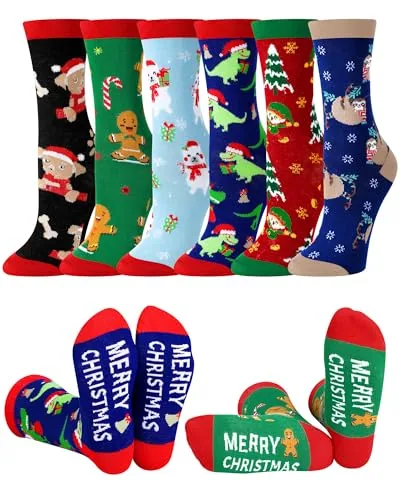 Christmas Funny Crew Socks Holiday, 6 pairs