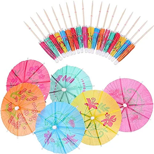 Cocktail Drink Umbrellas Multi-color Paper, pack of 24, multicolor