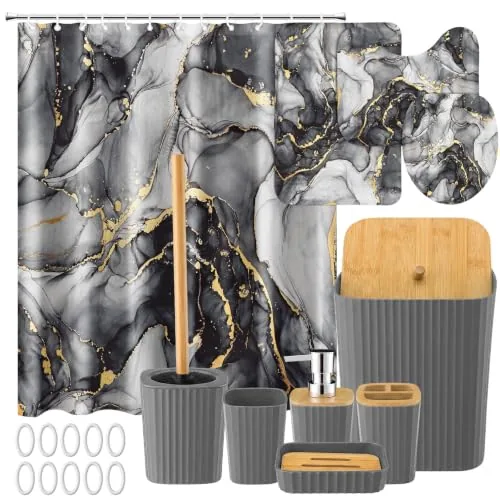 Black Grey Marble Bathroom, pack of 10, black
