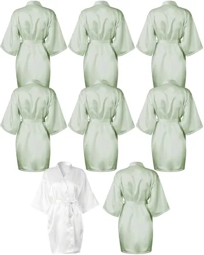 Bridesmaids Robes Silk Satin Kimono, pack of 8, white