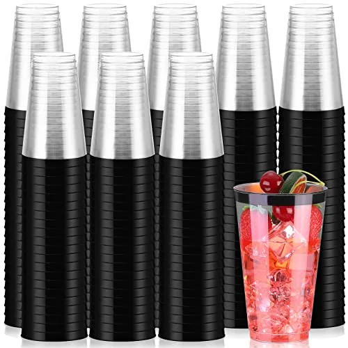 Black Rim Clear Disposable Plastic, 16oz, pack of 100, black