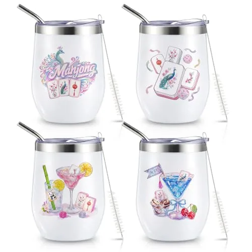 Mahjong Wine Tumbler, 12 oz, pack of 4
