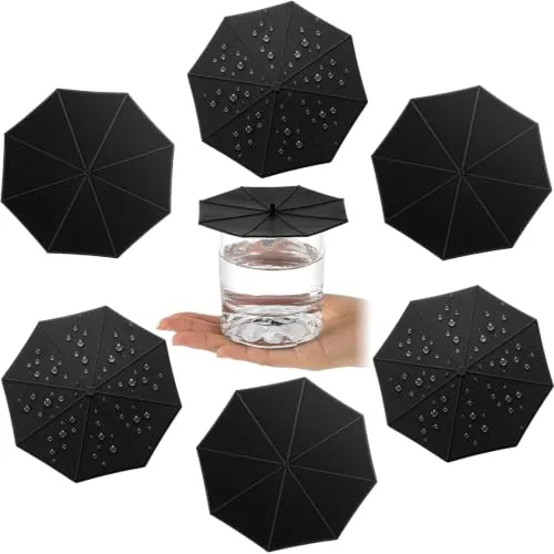 Silicone Cup Covers Reusable Umbrella, pack of 6, black