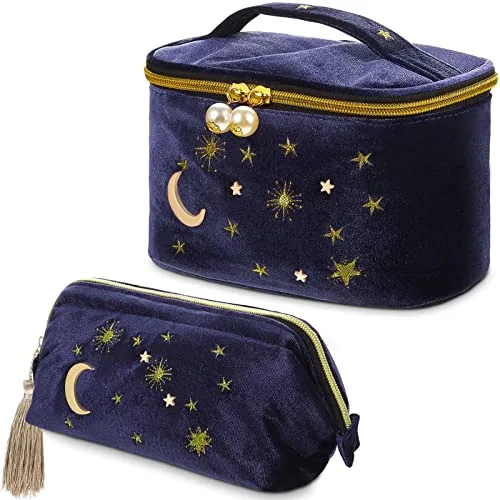 Velvet Makeup Bag Moon Star, pack of 2, navy