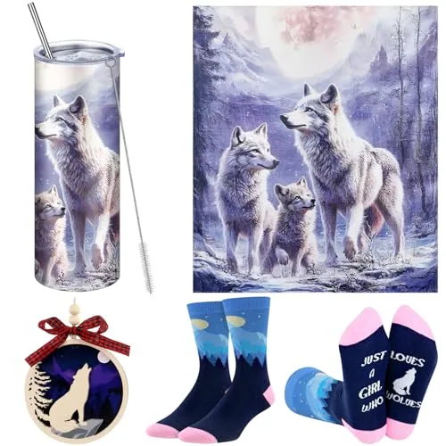 Christmas Wolf Include Flannel Blankets, pack of 4