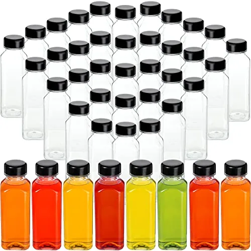 Clear Plastic Juice Bottles Caps, 12oz, pack of 48, clear