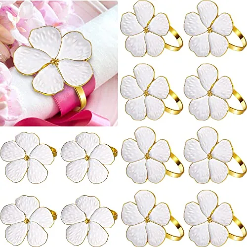 White Flower Napkin Rings Gold, white