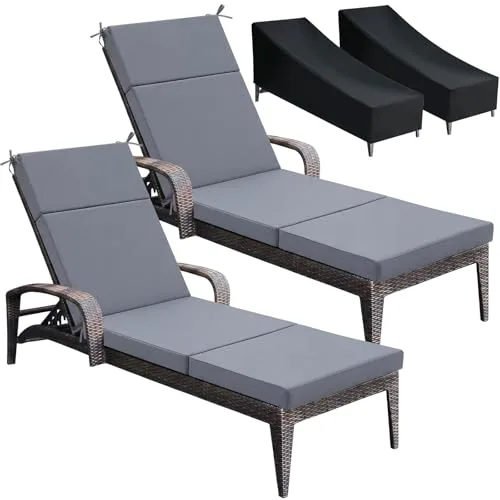 Outdoor Chaise Lounge Cushions Chair, 21 x 3 in, pack of 2 sets, grey