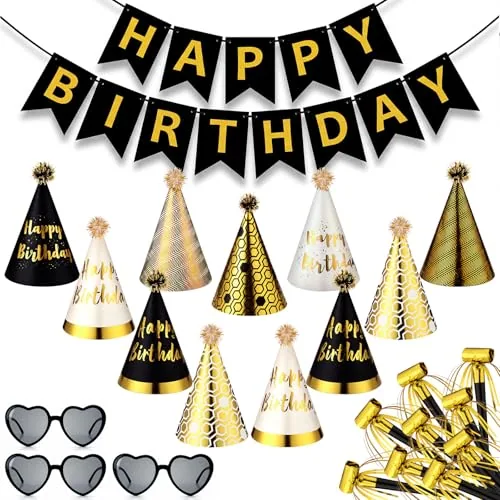 Black Gold Birthday Party Banner, pack of 25, black