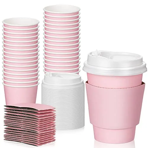 Disposable Coffee Cups Lids, 12 oz, pack of 48, pink