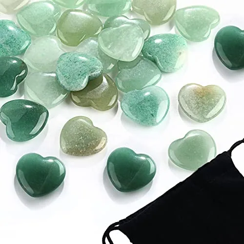 Green Aventurine Heart Healing Crystals, 0.8 in, pack of 24, green