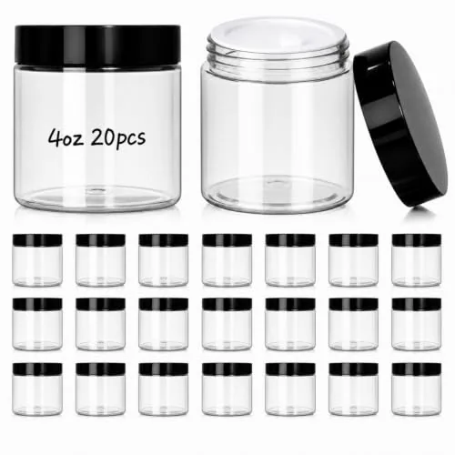 Plastic Jars Cosmetic Container Lids, 4 oz, pack of 20, clear