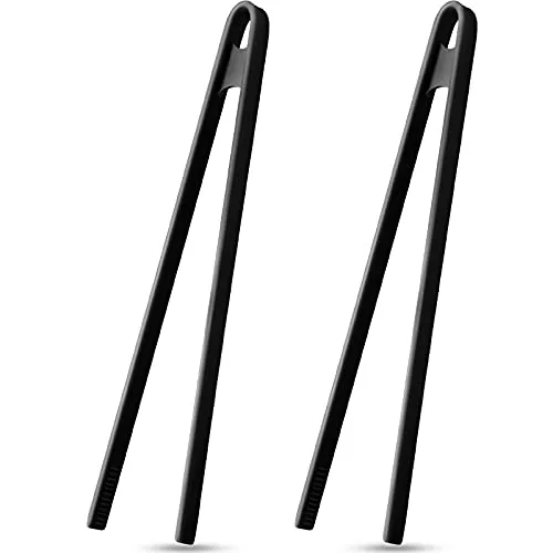 Silicone Cooking Tongs Tweezers, 11.8 in, pack of 2, black