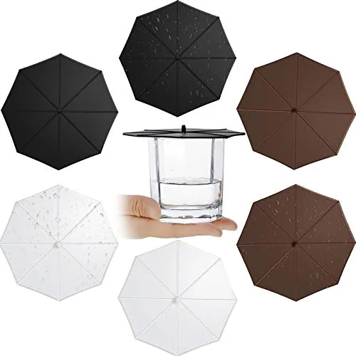 Silicone Cup Covers Umbrella Lids, pack of 6, black