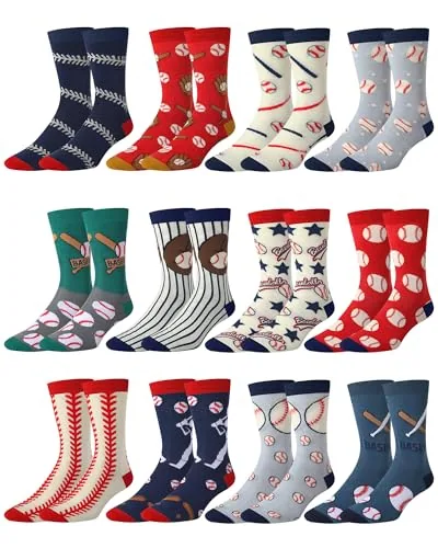 Funny Baseball Theme Crew Socks, 12 pairs