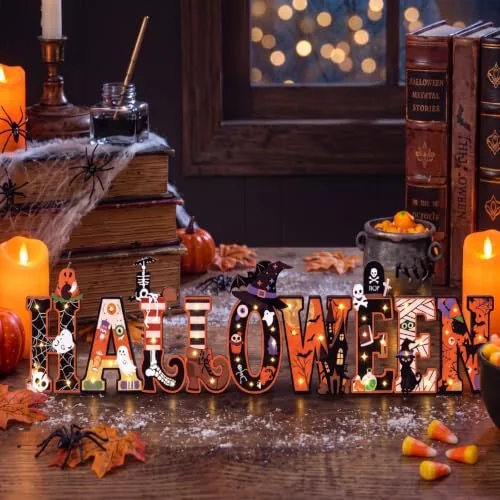 Halloween Table Wooden Sign Led