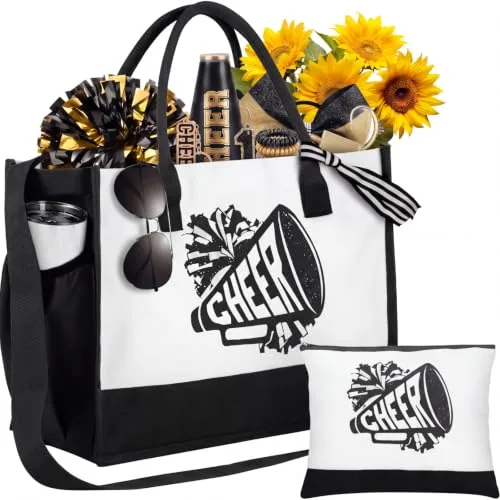 Cheer Canvas Tote Bag Makeup, black