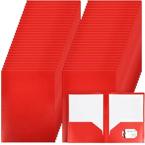 Plastic Folders Pockets Letter, pack of 50, red