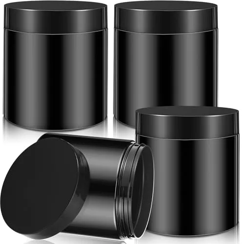Plastic Jars Wide Mouth Lids, 16 oz, pack of 4, black