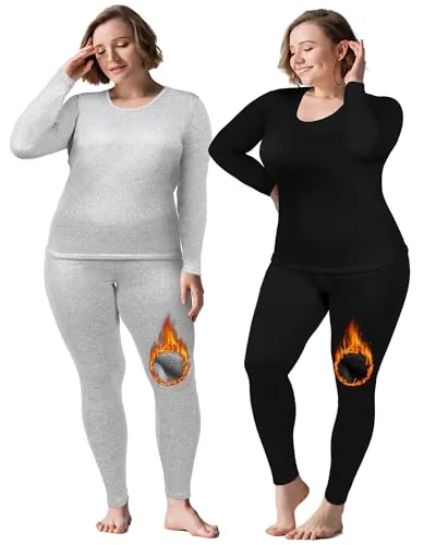 Plus Long Thermal Underwear Fleece, pack of 2 sets, black