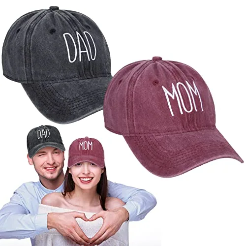 Mom Dad Hats Parents Embroidered, pack of 2, black