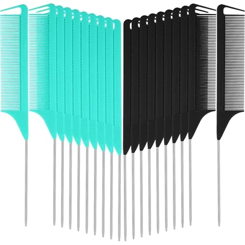 Rat Tail Steel Combs Fine, pack of 30, green