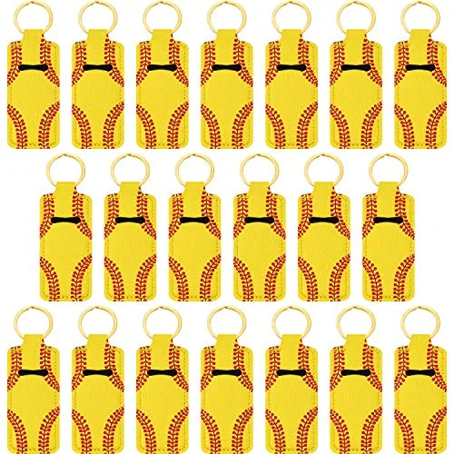 Softball Lipstick Holder Keychain Clip-on, pack of 20, yellow
