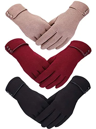 Winter Gloves Touchscreen, 3 pairs, black