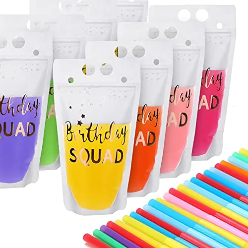Birthday Juice Pouches Straws Heavy, pack of 20