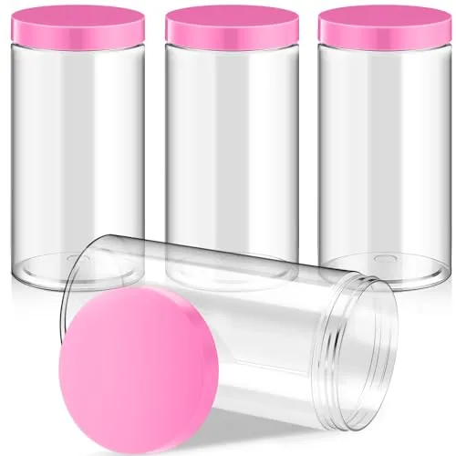 Wide-mouth Plastic Container, 32 oz, pack of 4, pink