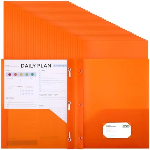 Plastic Folders Pockets Prongs, pack of 48, orange